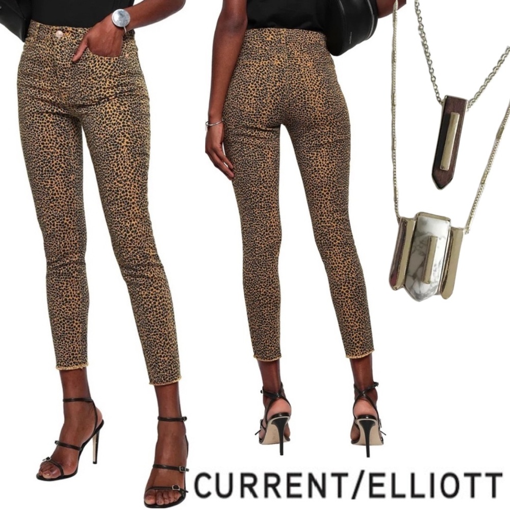⭐️ CURRENT/ELLIOTT Leopard Animal Print Skinny Jeans​ with FREE WHBM Necklace